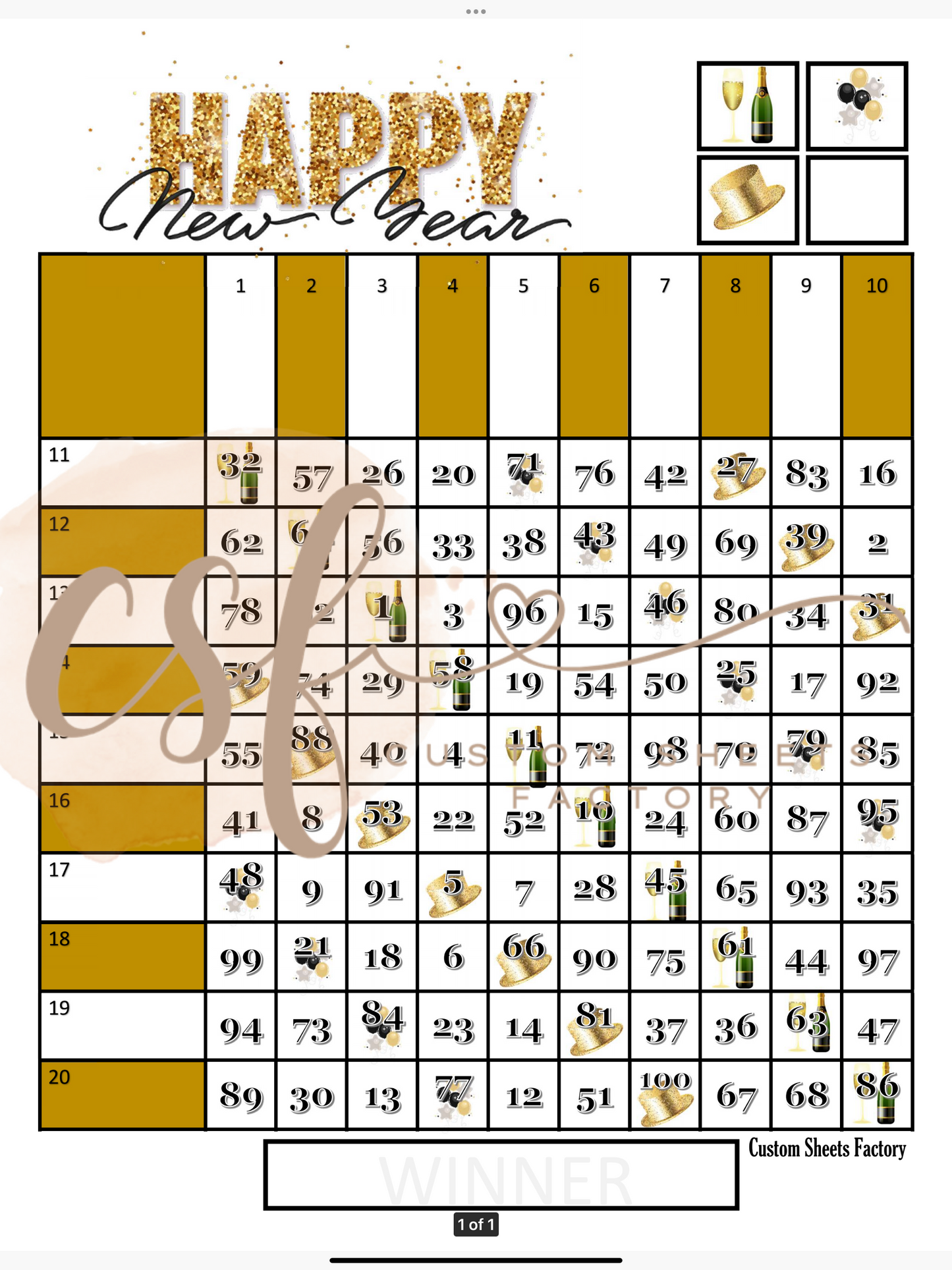 New Year Grid Gold - 20 line - 100 ball