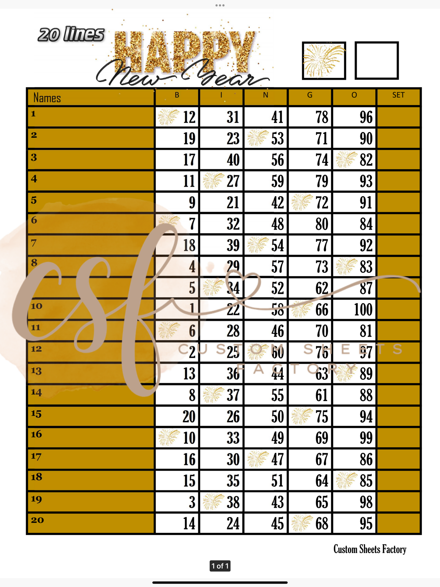 Happy New Year - 20 line - 100 ball