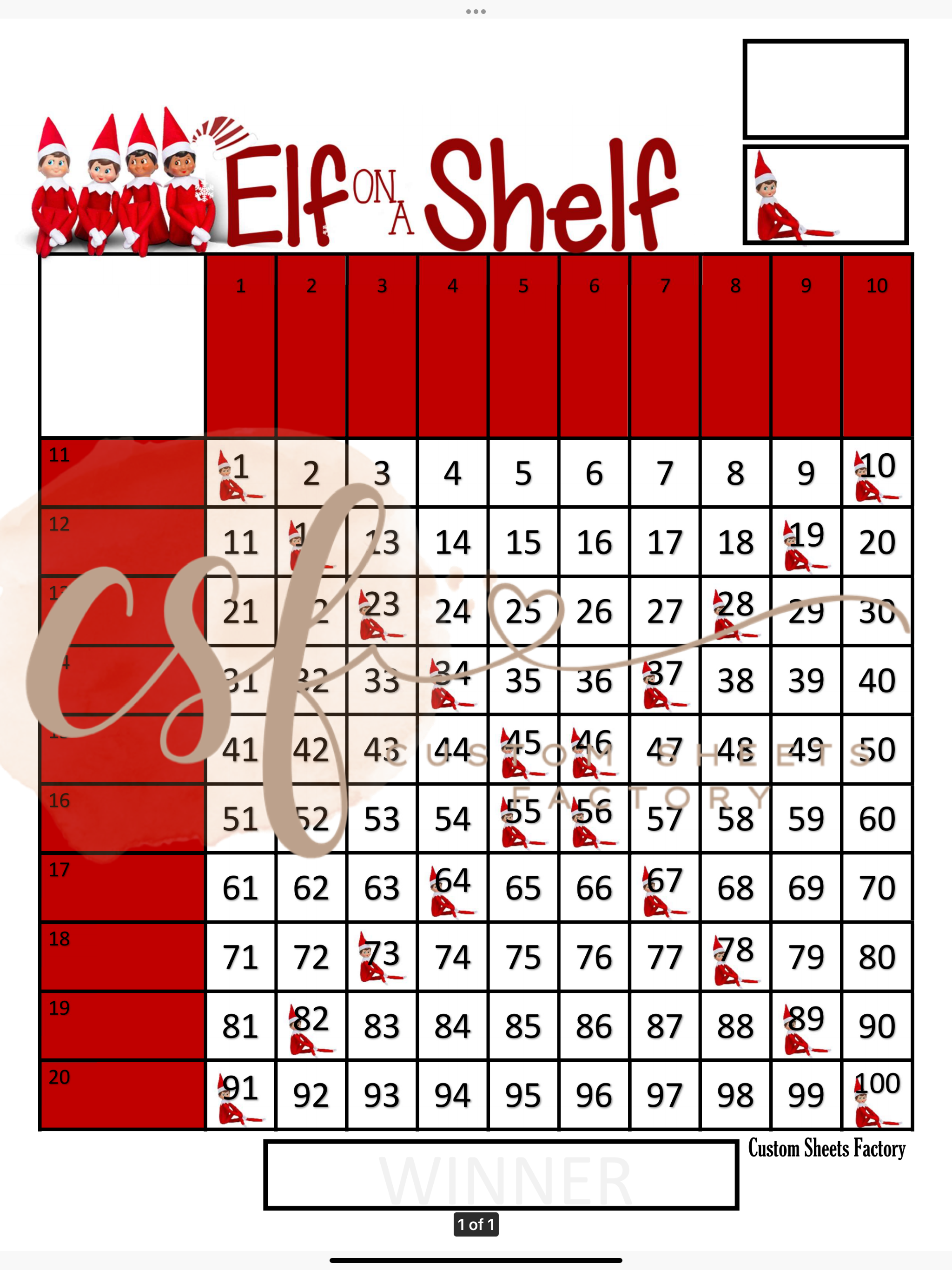 Elf Grid Elf on a Shelf Grid - 20 line - 100 ball – Custom Sheets Factory