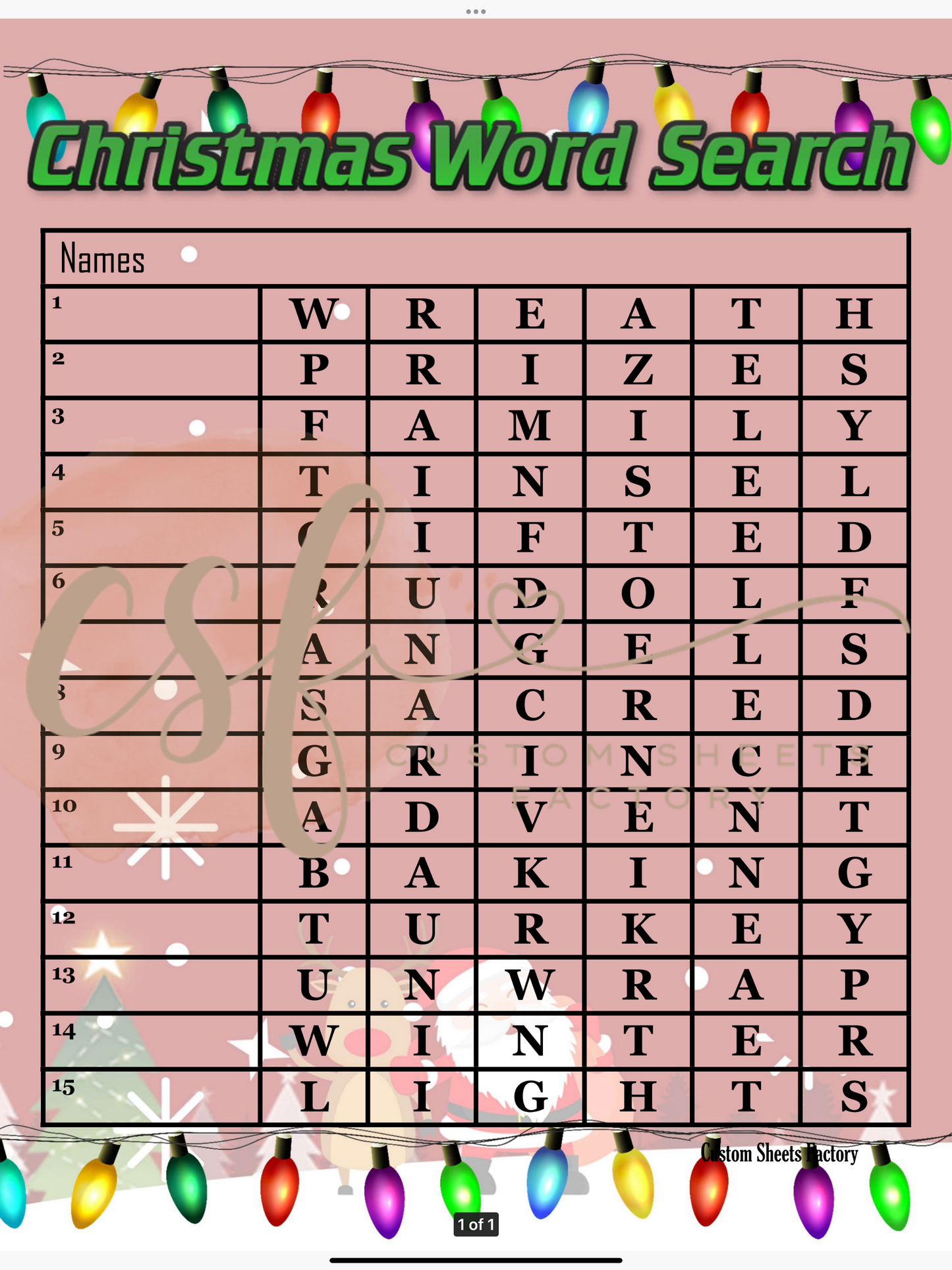 Christmas Word Search - 15 line - ABC Bombo