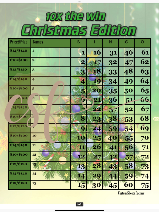 10x Win Christmas - 15 line - 75 ball