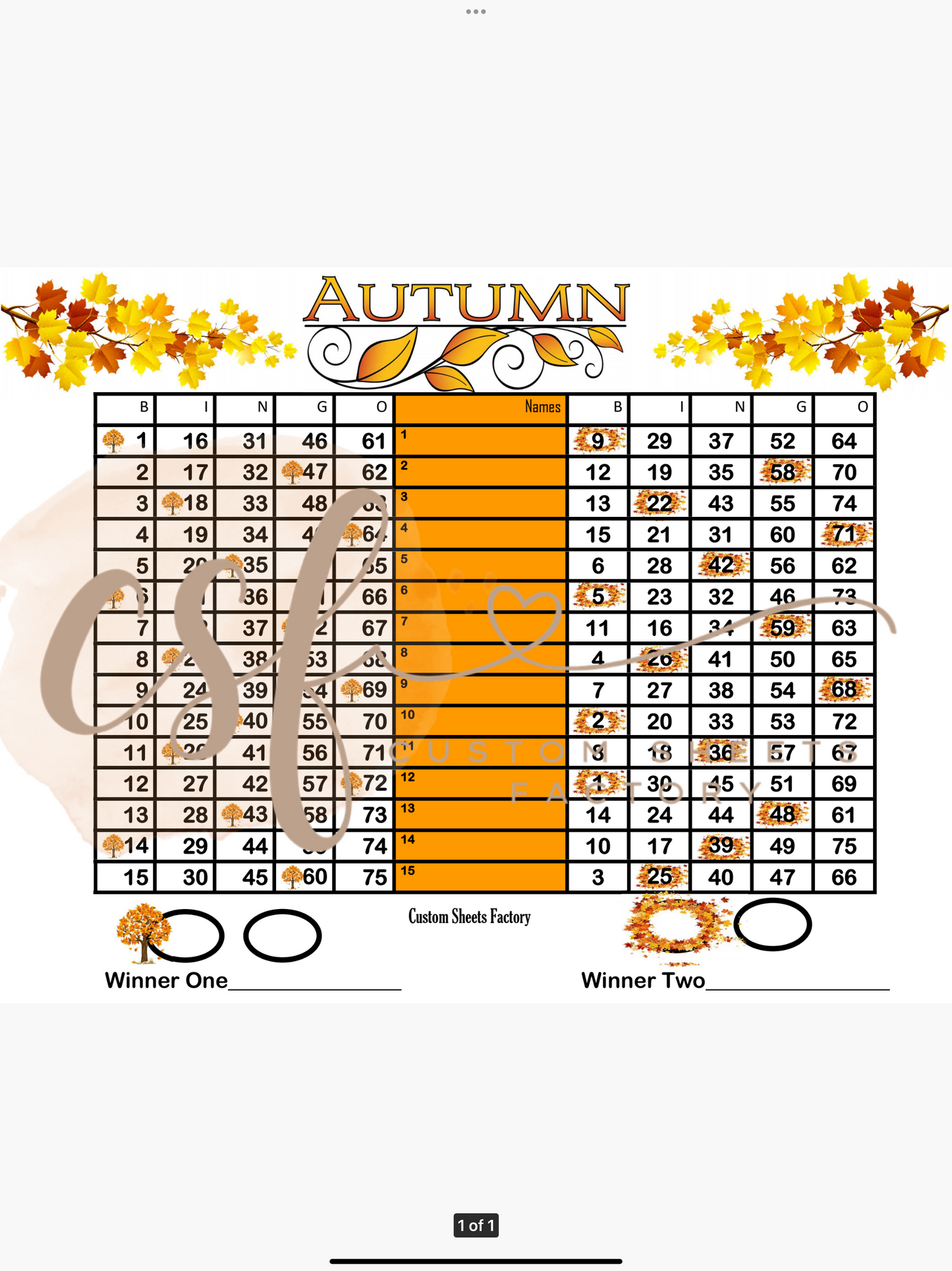 Autumn Double - 15 line - 75 ball x 2