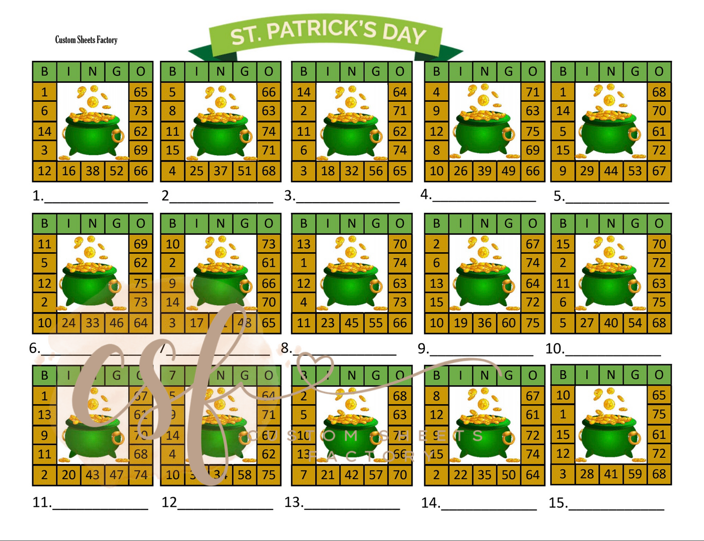 Full card St patrick day - 15 line - 75 ball