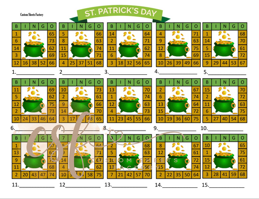 Full card St patrick day - 15 line - 75 ball