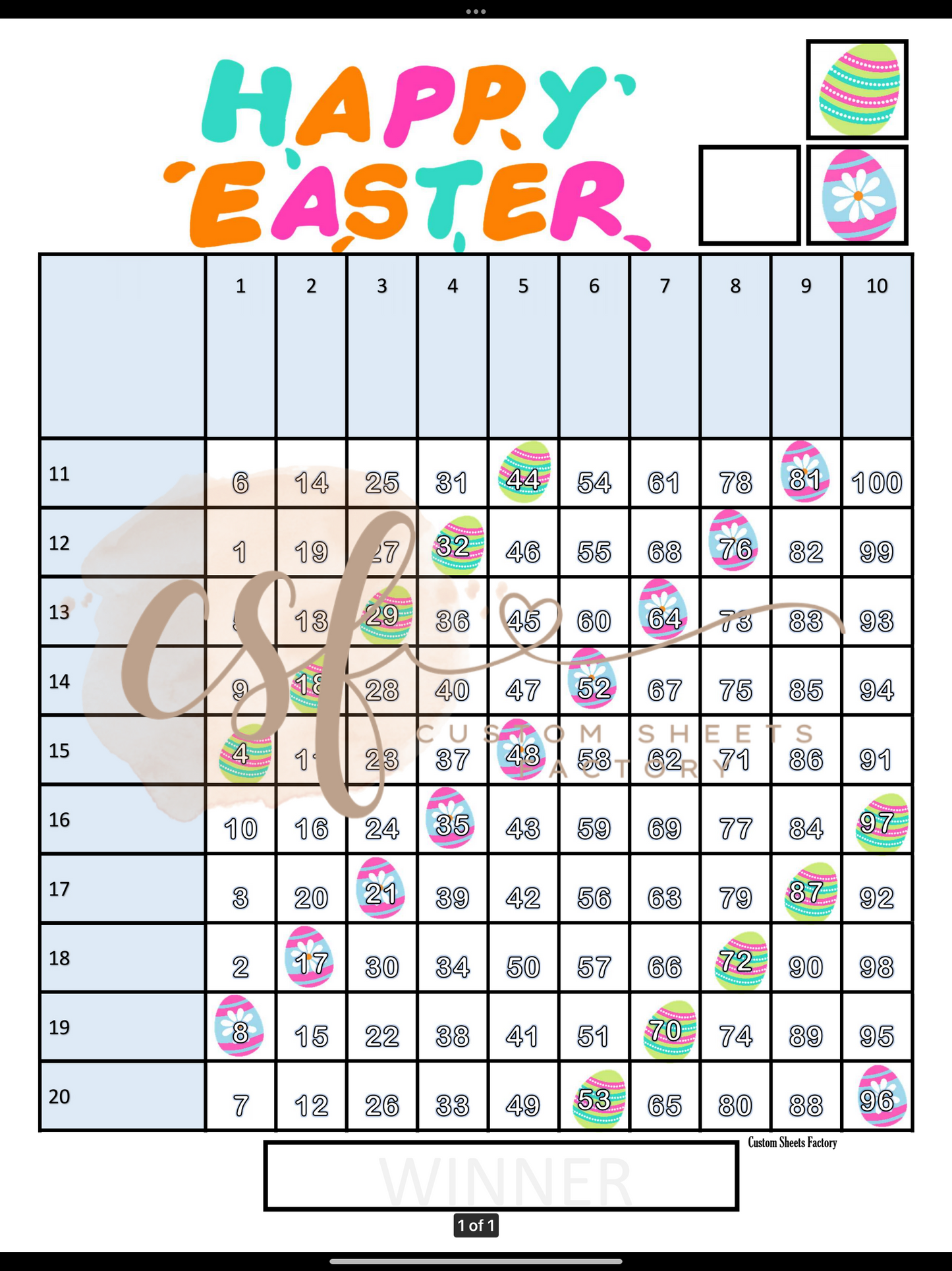 Easter Grid - 20 Line - 100 Ball