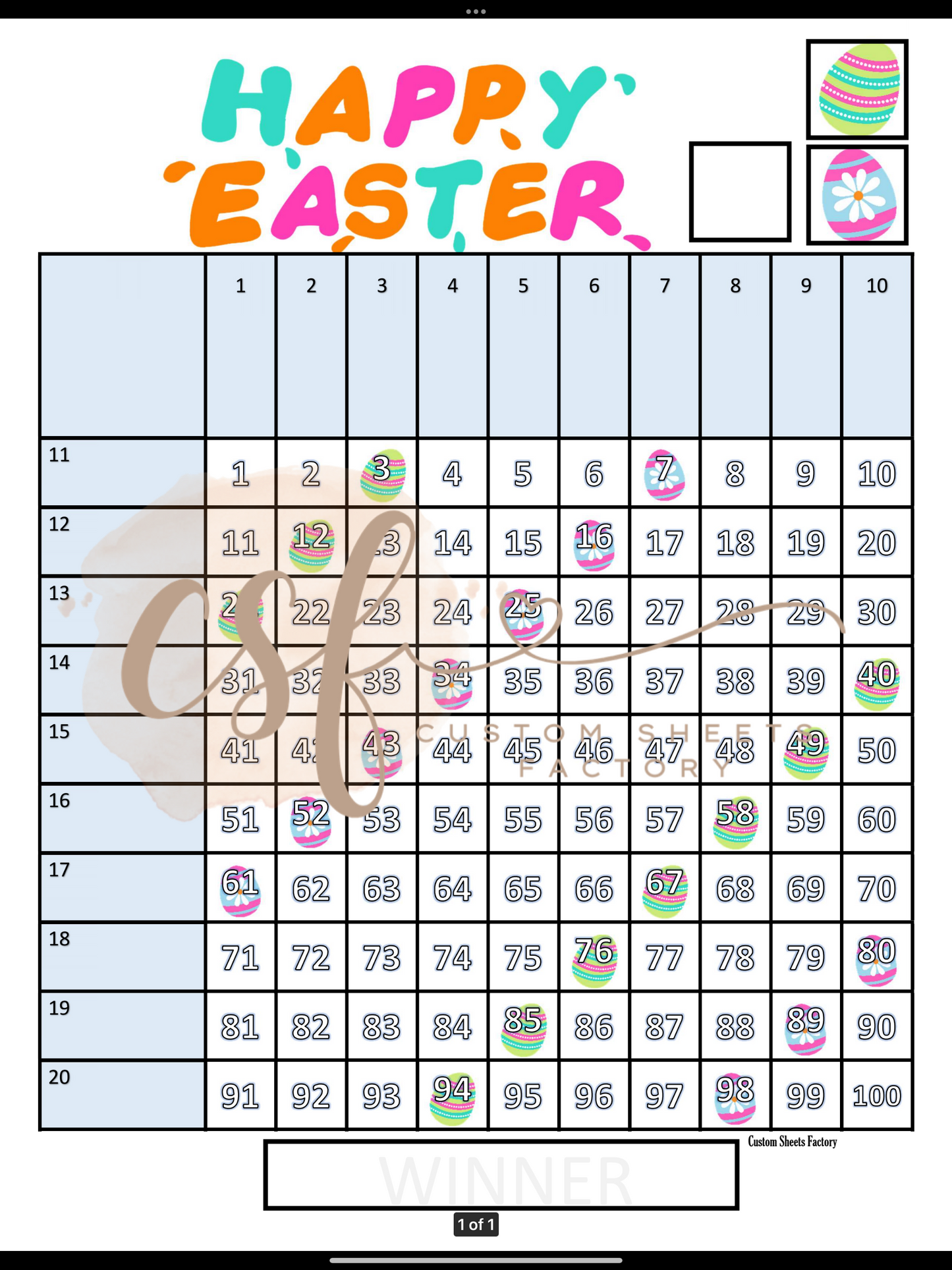 Easter Grid - 20 Line - 100 Ball