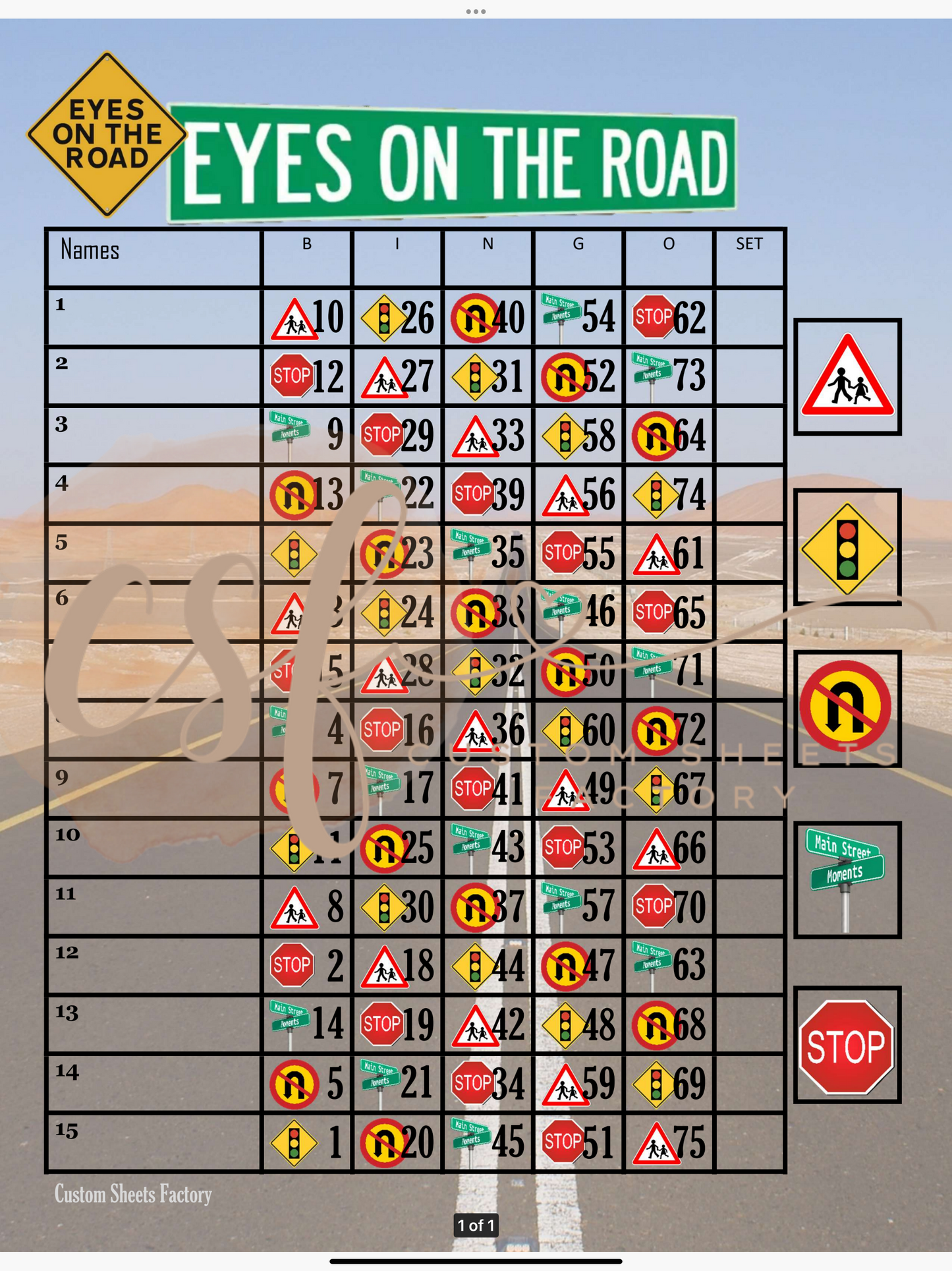 Eyes on the road - 15 line - 75 ball