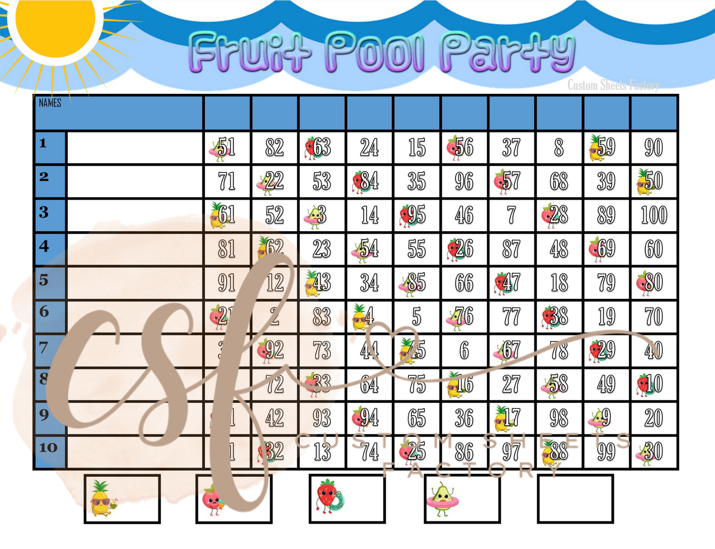 Fruit Pool Party - 10 Line - 100 Ball