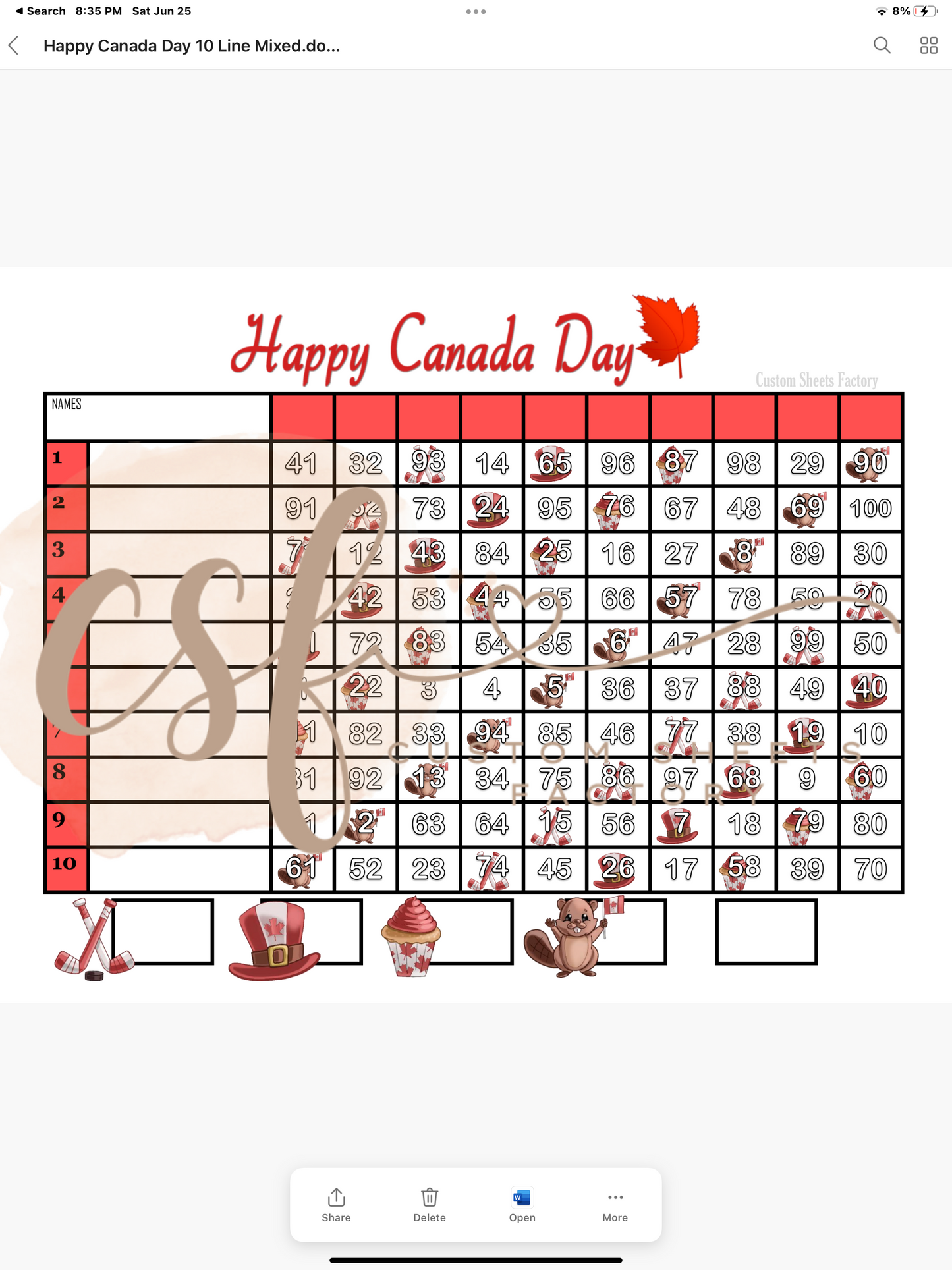Happy Canada Day - 10 line - 100 Ball
