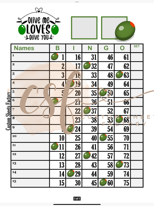 Olive Me loves Olive you - 15 line - 75 ball