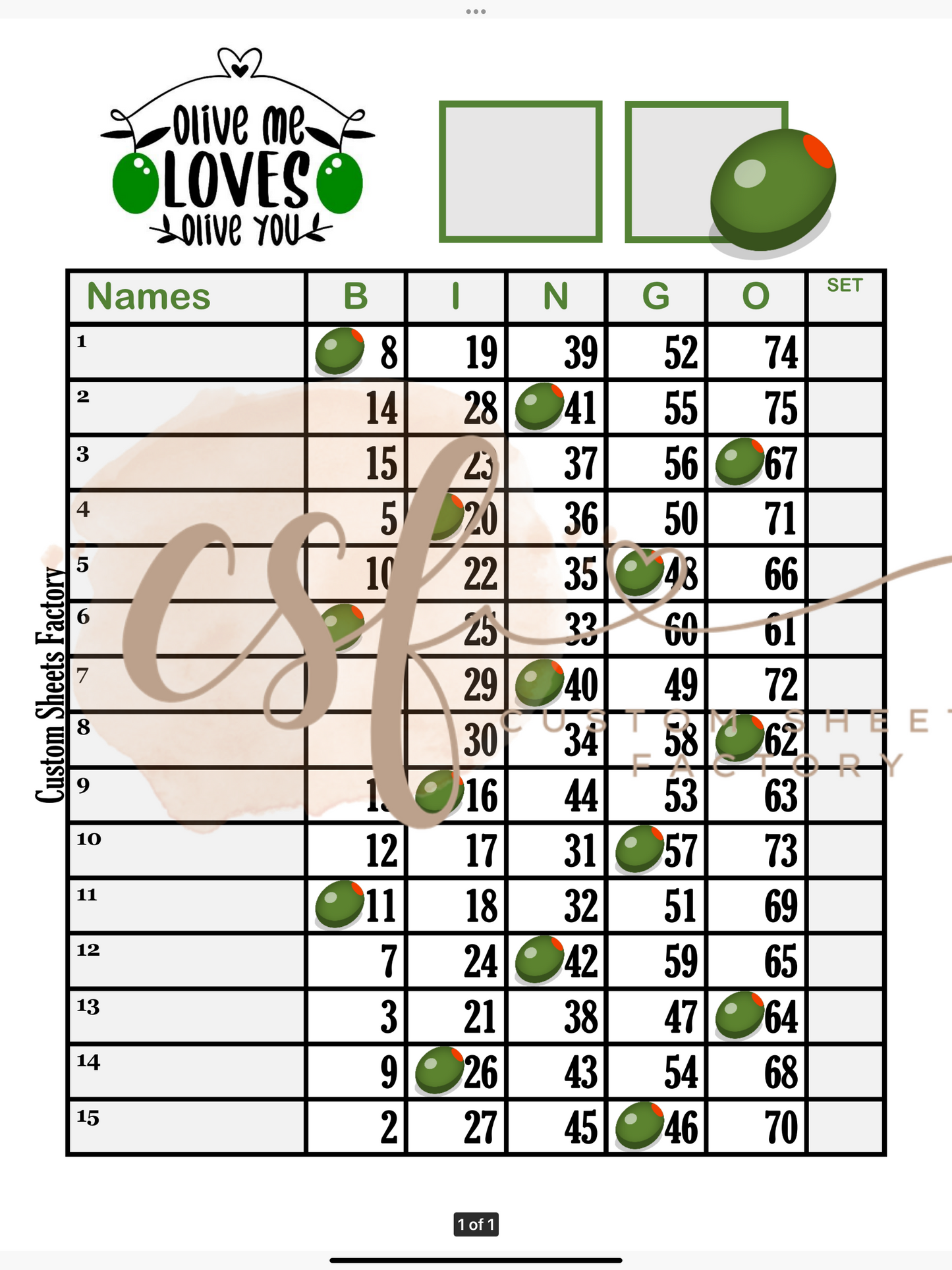 Olive Me loves Olive you - 15 line - 75 ball