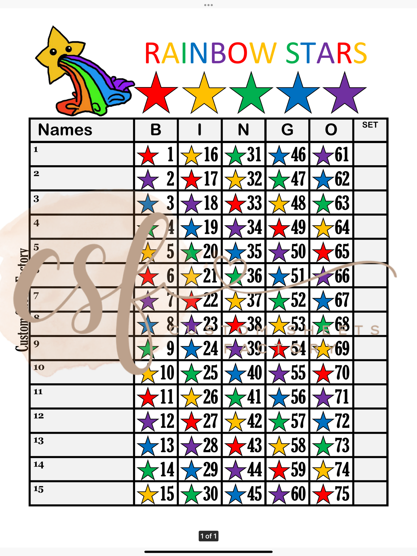 Rainbow Stars - 15 line - 75 Ball