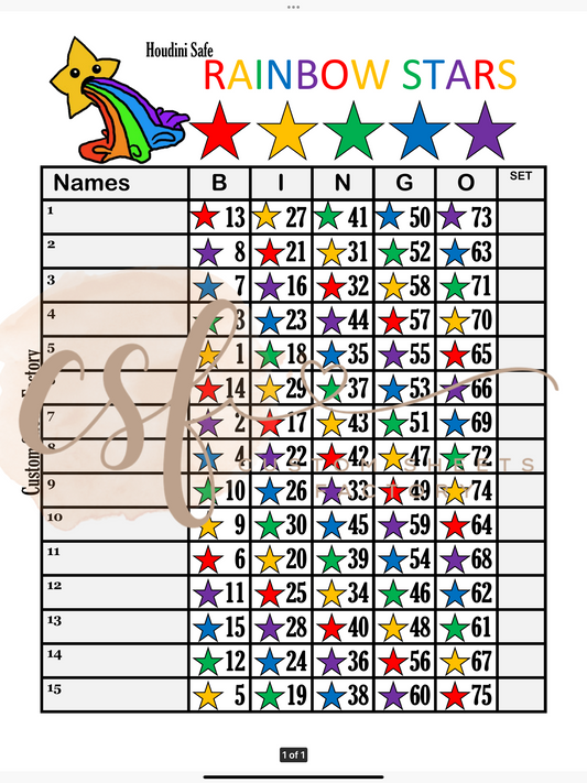 Rainbow Stars - 15 line - 75 Ball