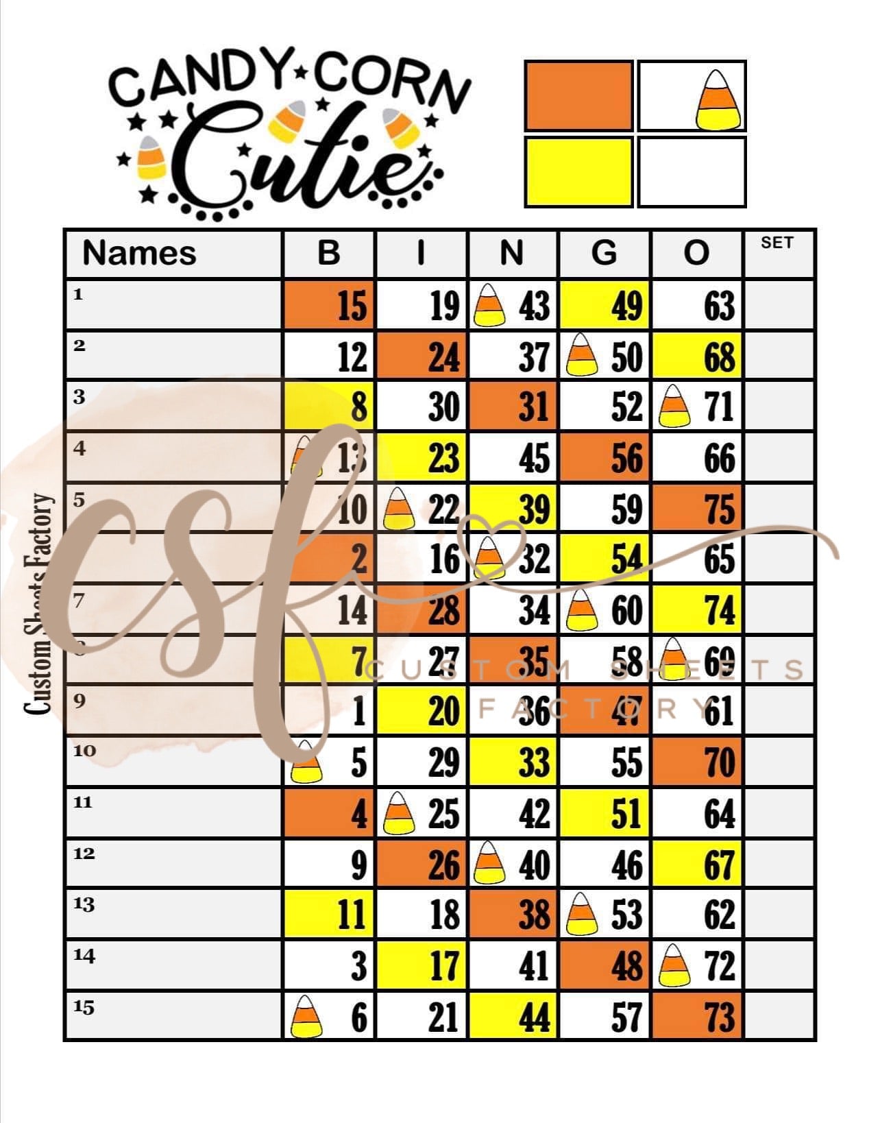 Candy Corn Cutie - 15 Line - 75 Ball