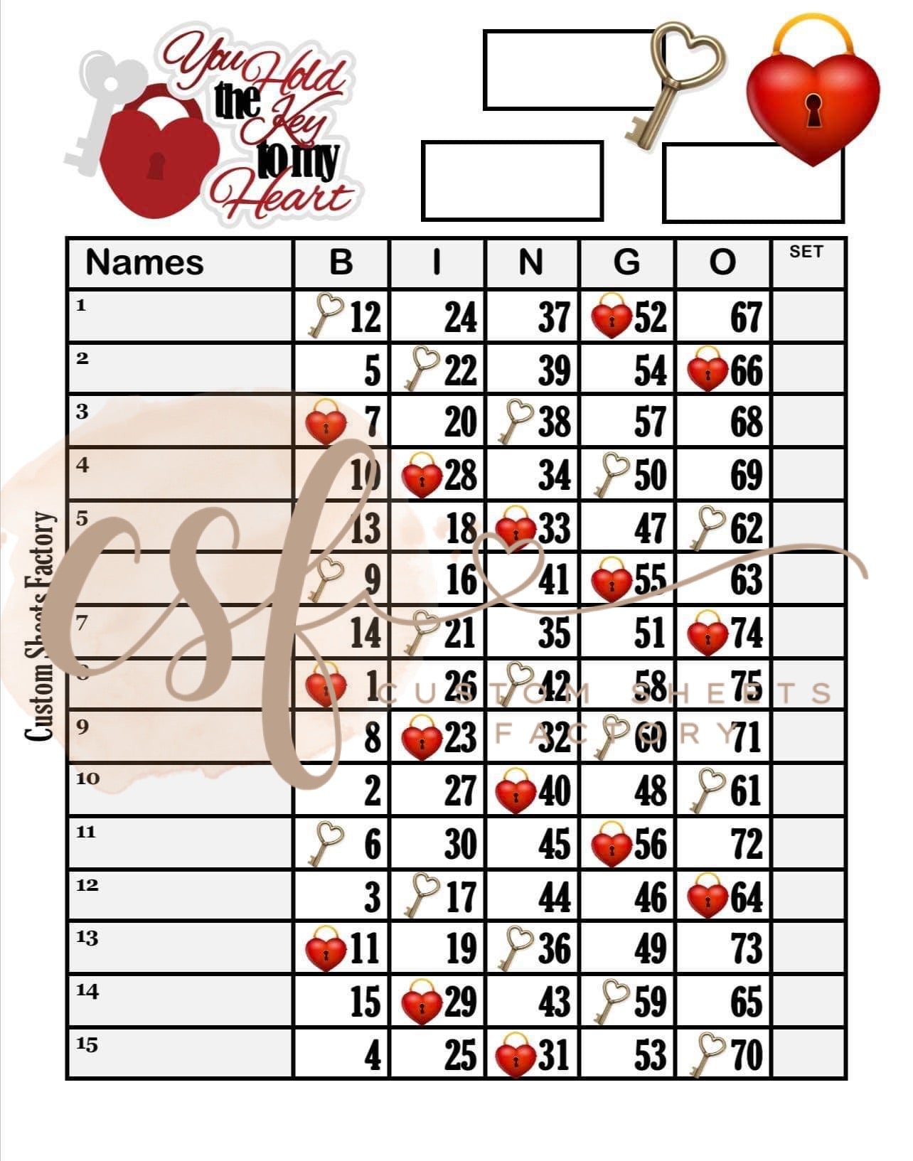 Key to my Heart - 15 line - 75 ball