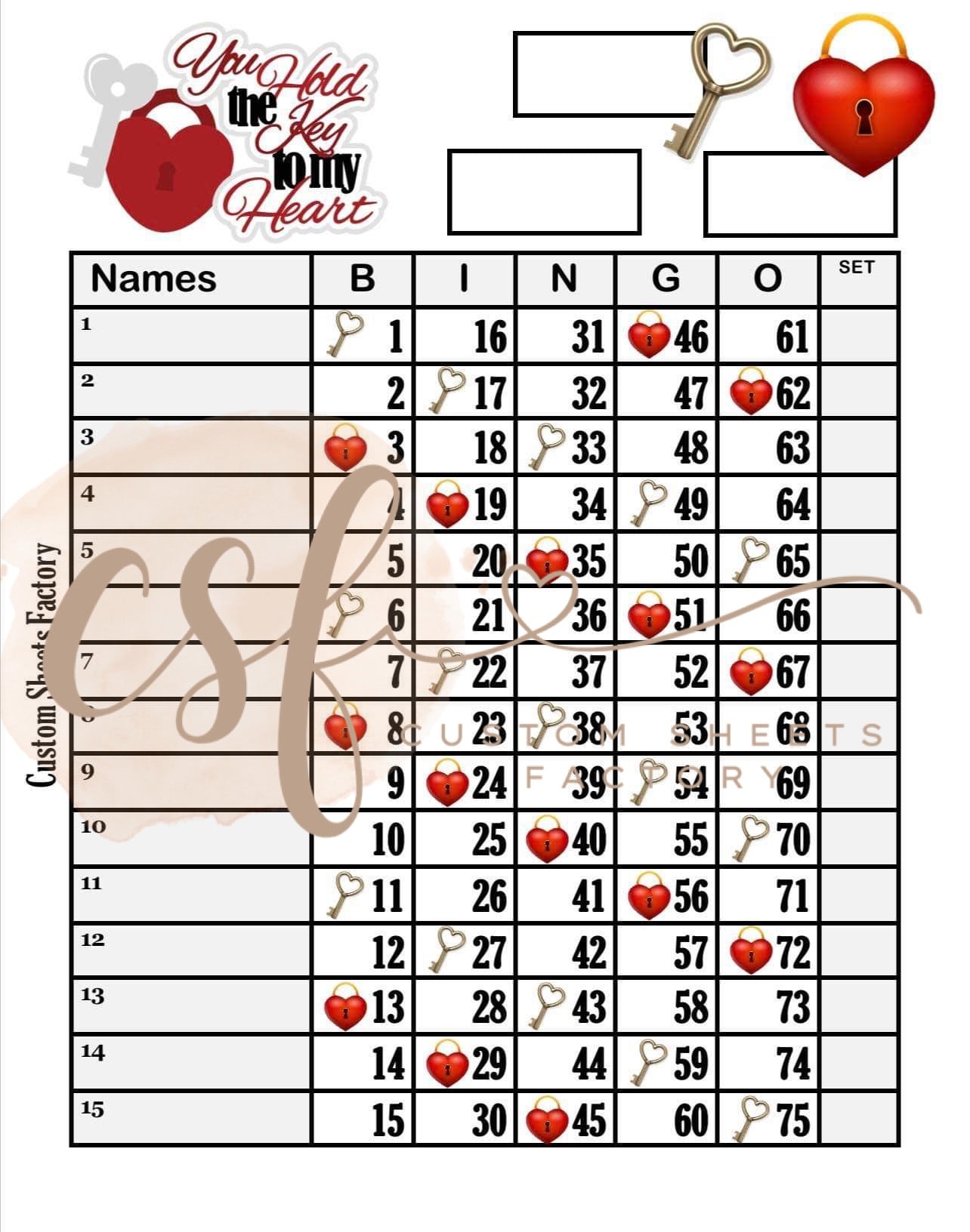 Key to my Heart - 15 line - 75 ball