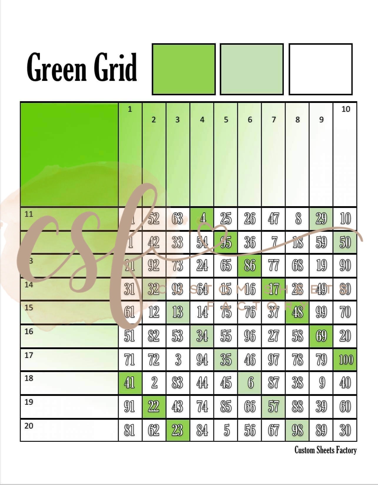 Green Grid - 100 Ball - 20 Line