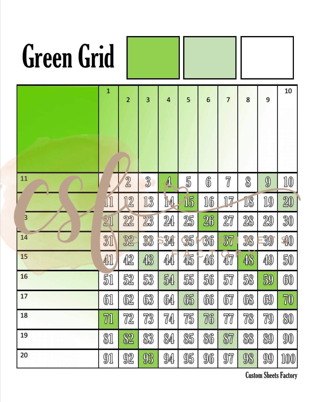 Green Grid - 100 Ball - 20 Line