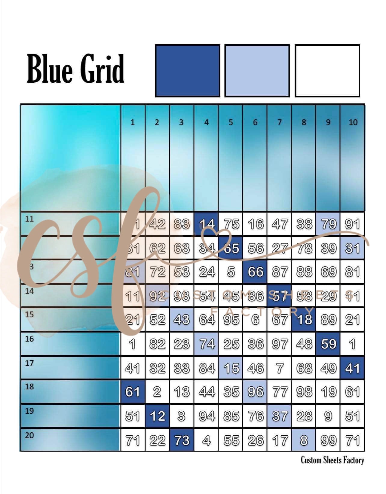 Blue Grid - 100 Ball - 20 Line