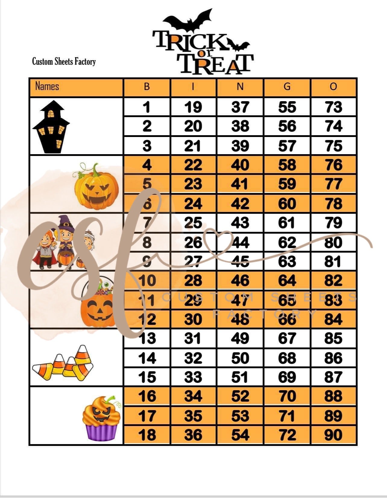 Trick or Treat - Blocks - 75 & 90 Ball