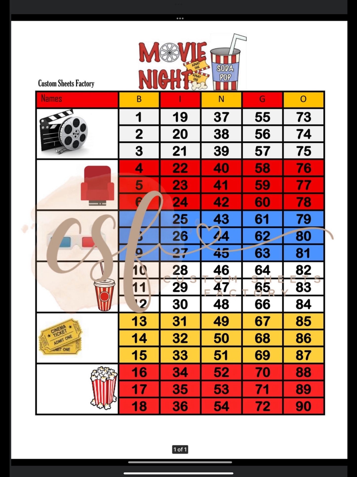 Movie Night -5 & 6 blocks - 75 and 90 ball