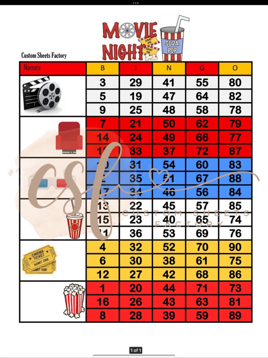 Movie Night -5 & 6 blocks - 75 and 90 ball