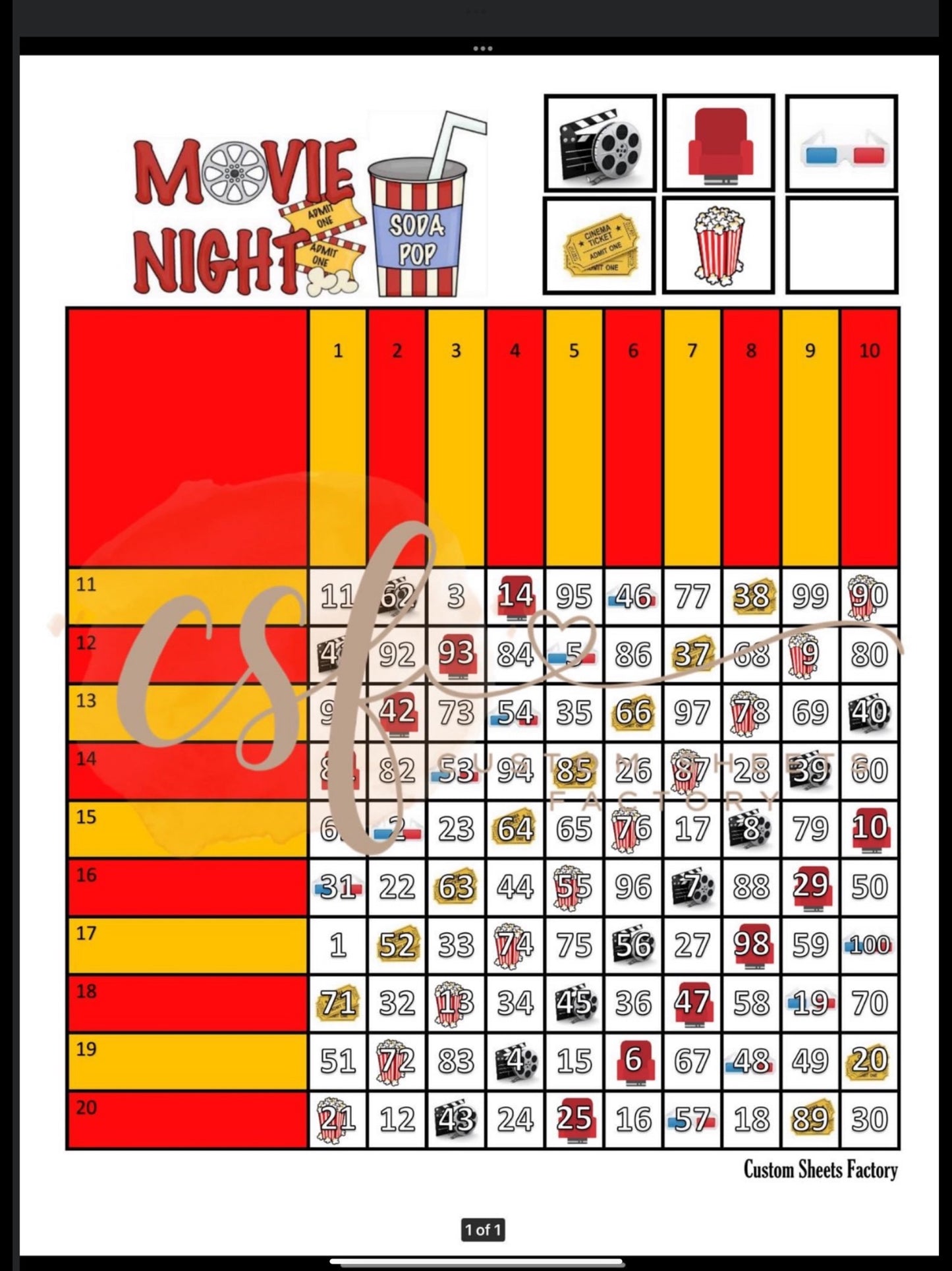 Movie Night - Grid - 100 Ball