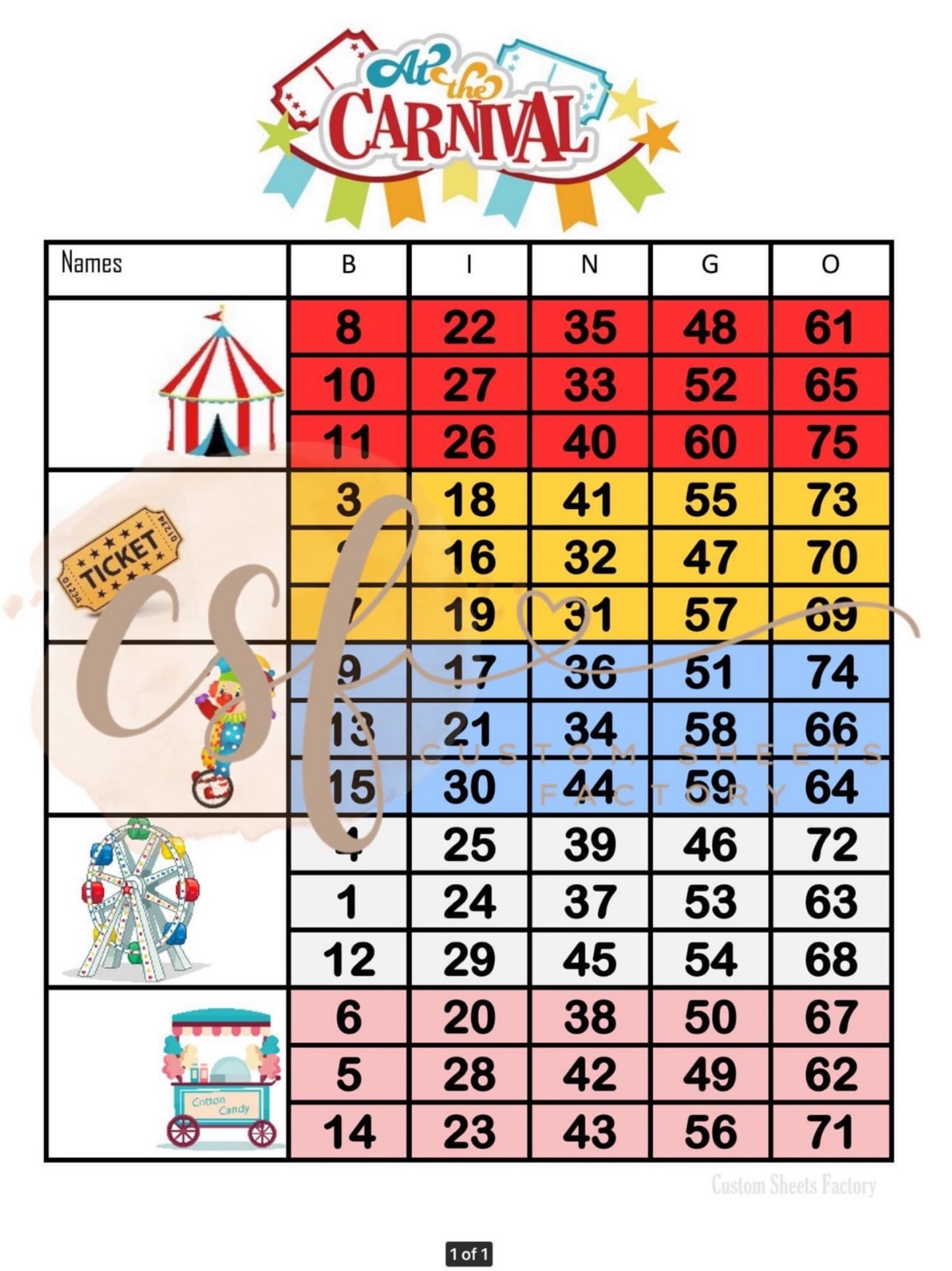 Carnival - 5 & 6 Blocks - 75 & 90 ball