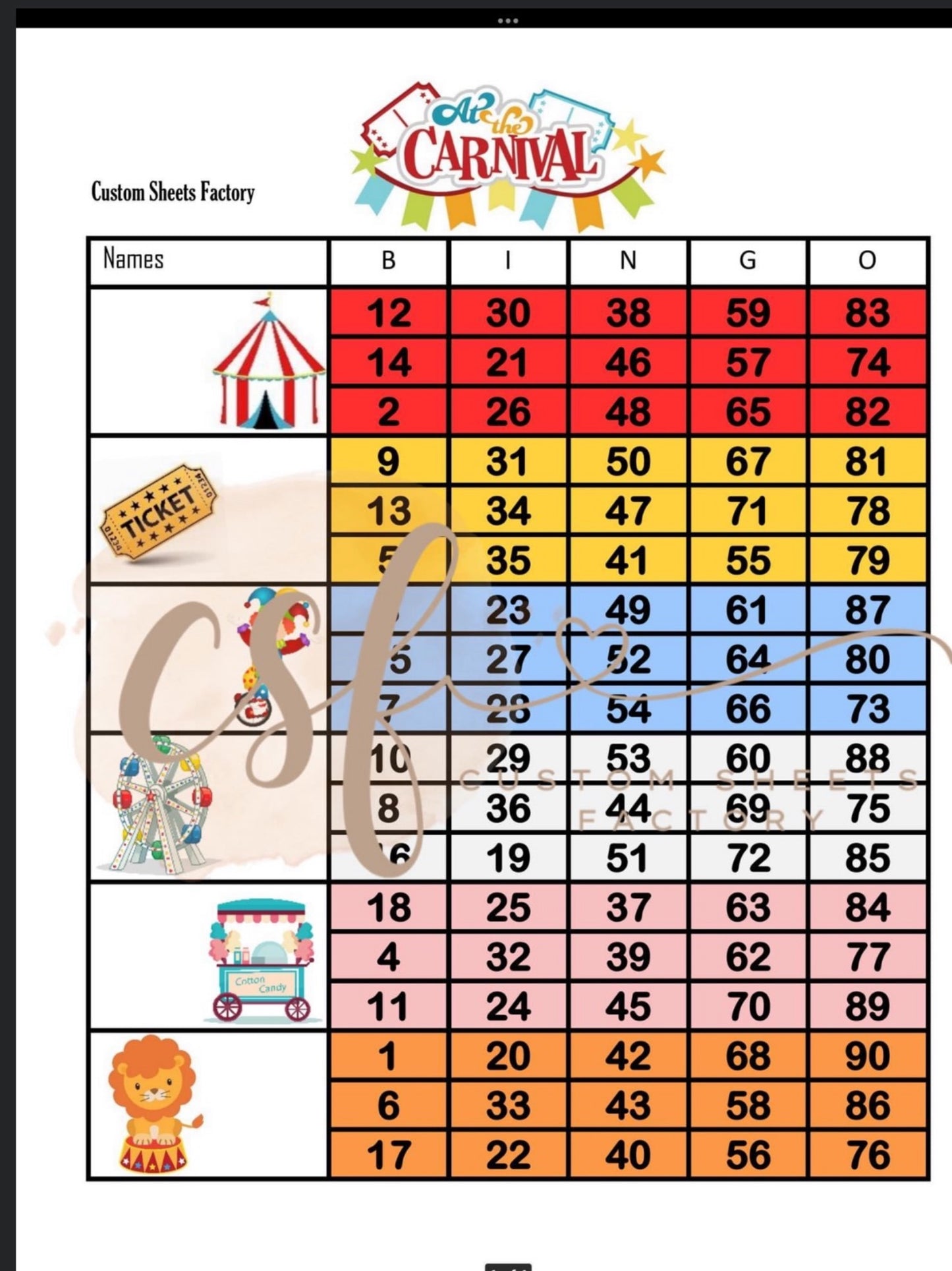 Carnival - 5 & 6 Blocks - 75 & 90 ball