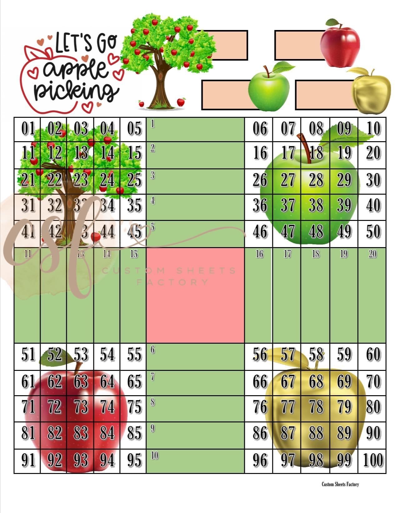 Lets go apple picking - 4 Corner Grid - 100 Ball