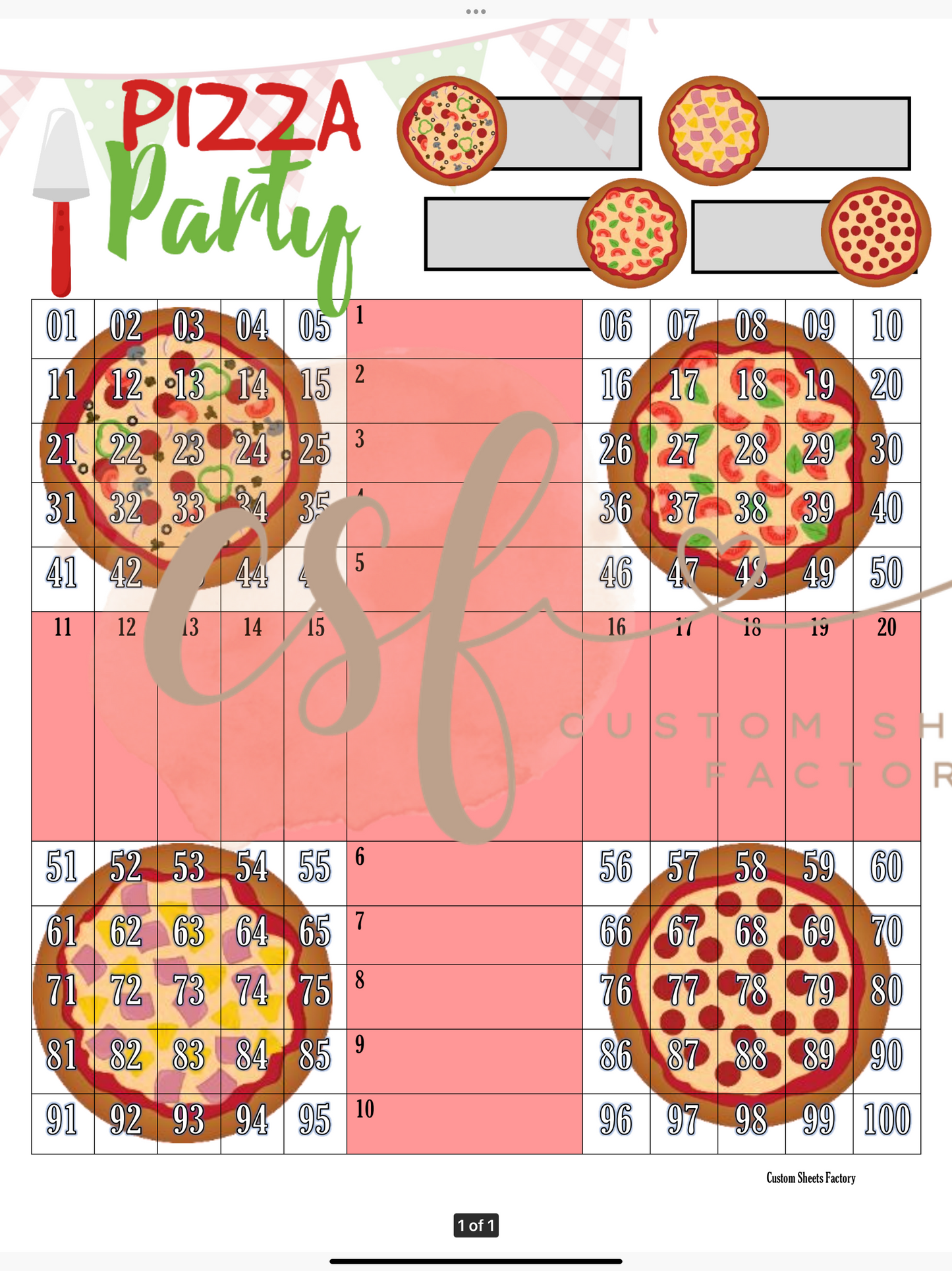 Pizza Party - Grid - 100 Ball