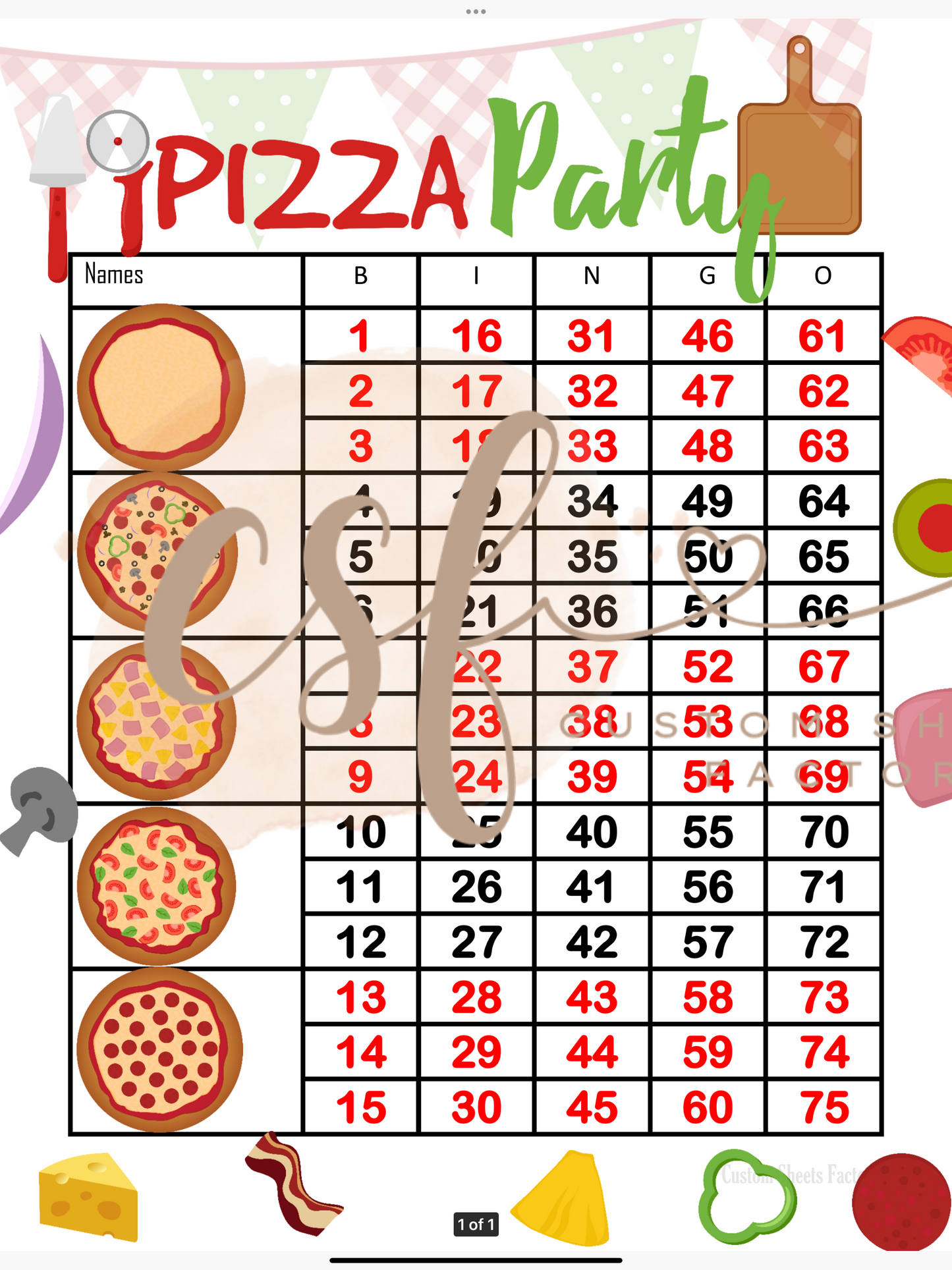 Pizza Party - 5 Block - 75 Ball