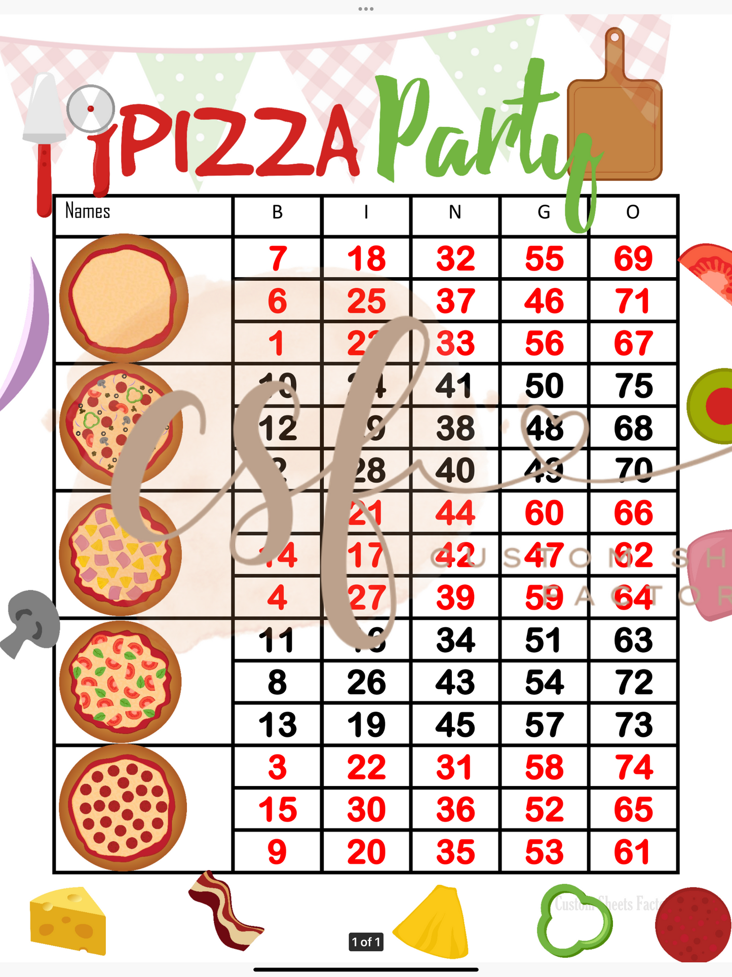 Pizza Party - 5 Block - 75 Ball