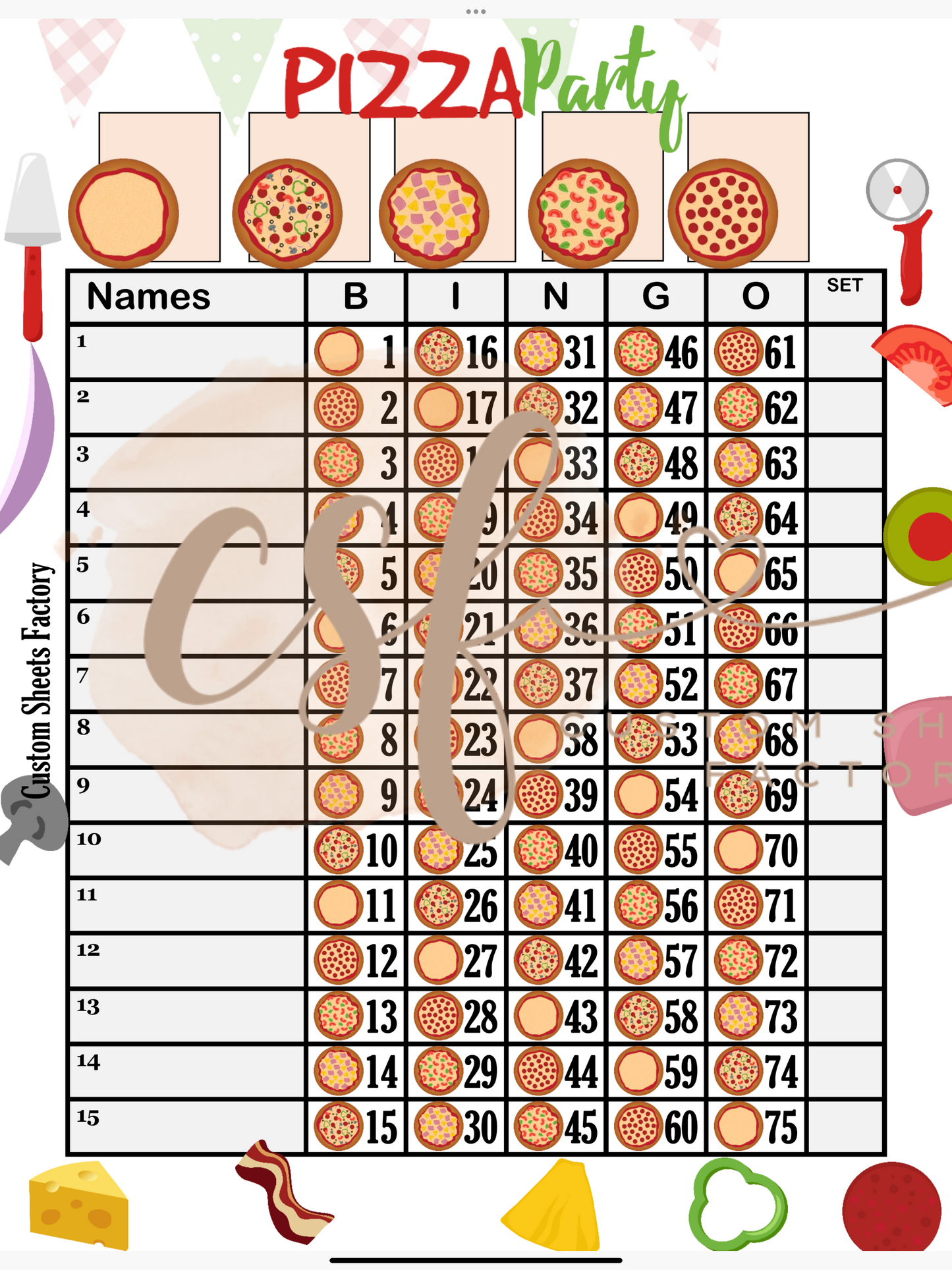 Pizza Party - 15 Line - 75 Ball