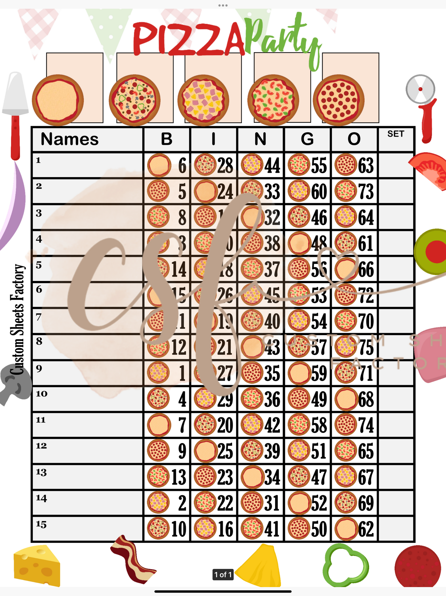 Pizza Party - 15 Line - 75 Ball