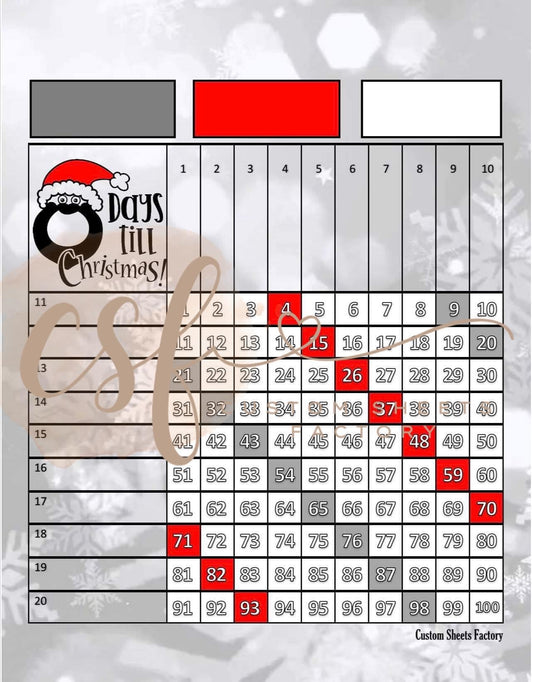 Days till Christmas Penguins - Grid - 100 Ball