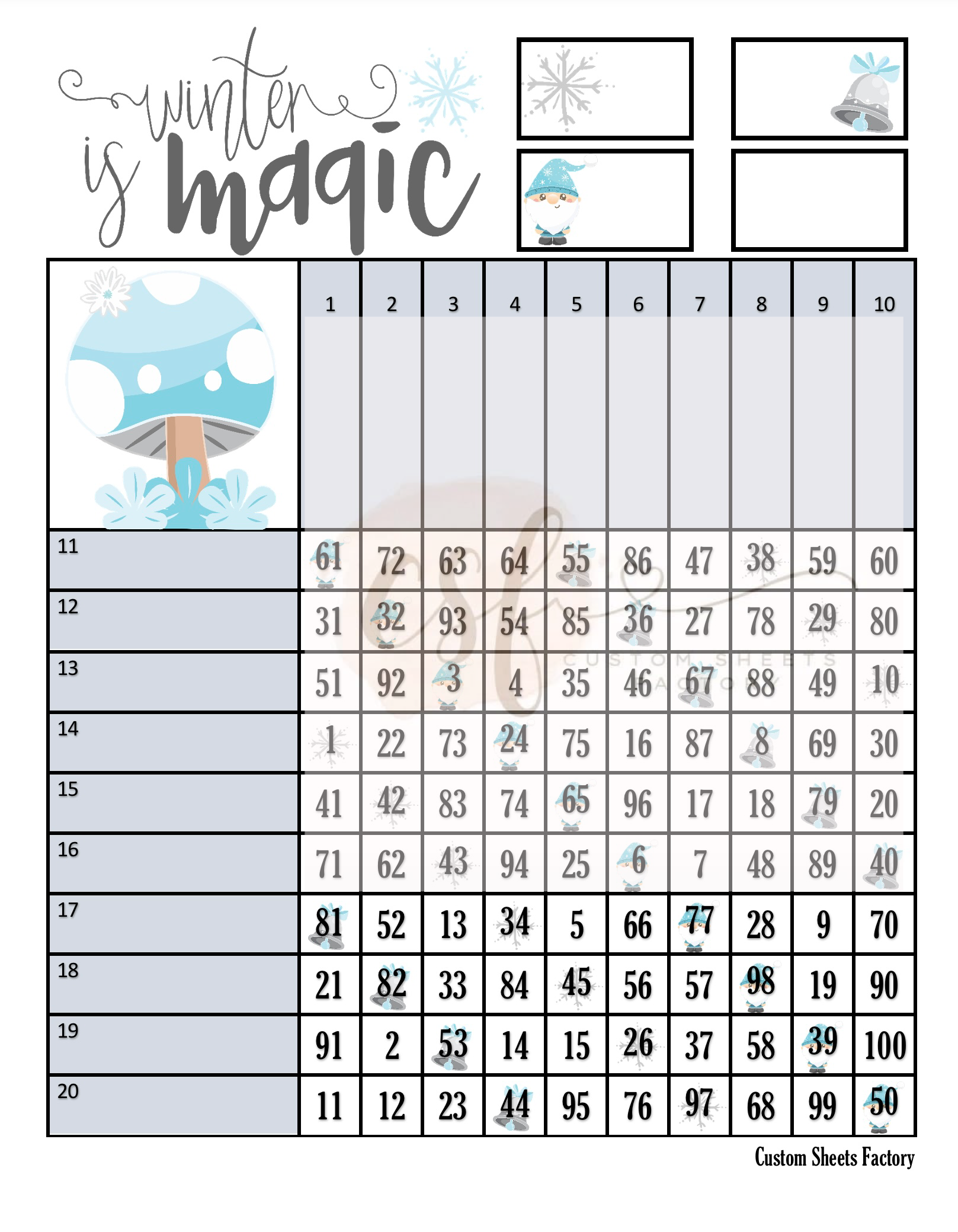 Winter is Magic - Grid - 100 Ball – Custom Sheets Factory