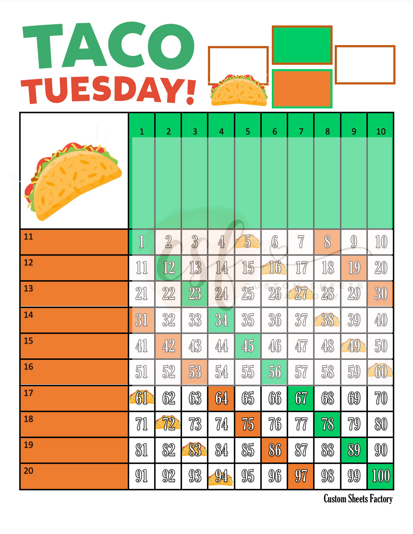 Taco Tuesday - Grid - 100 Ball