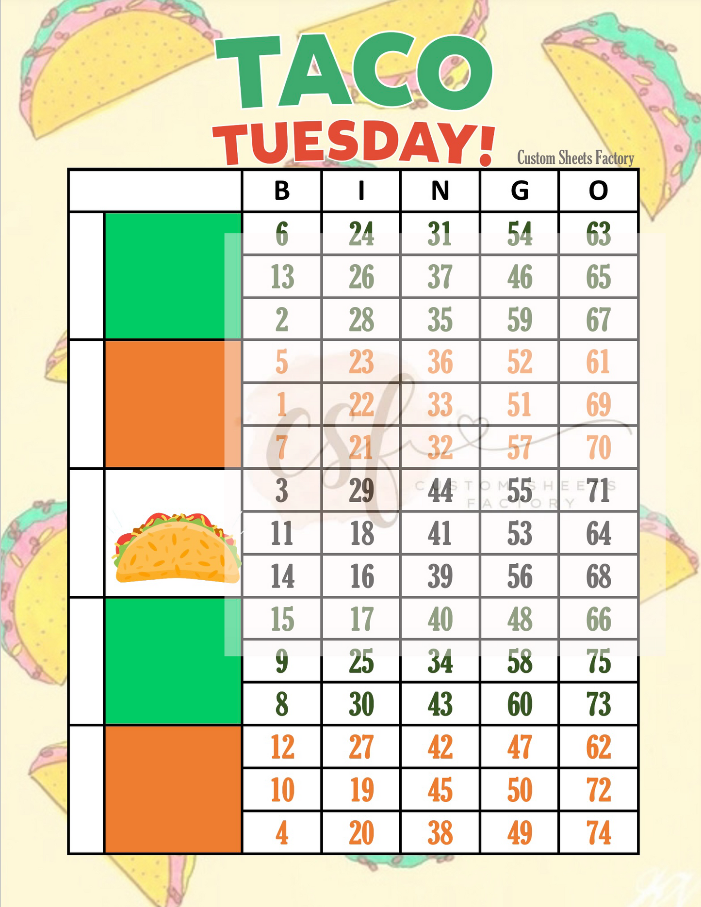 Taco Tuesday - 5 Block - 75 Ball