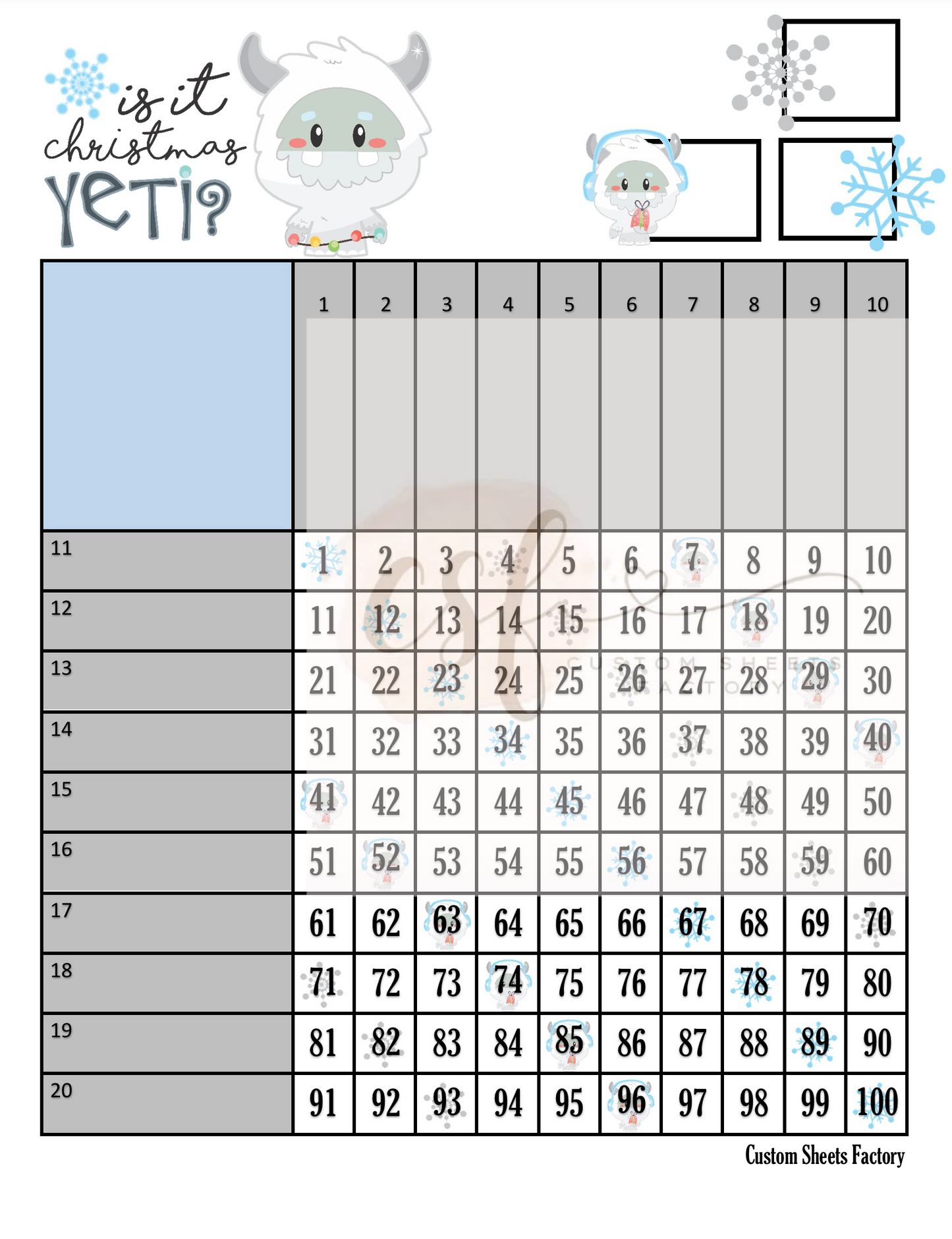 Is it Christmas yeti - Grid - 100 Ball