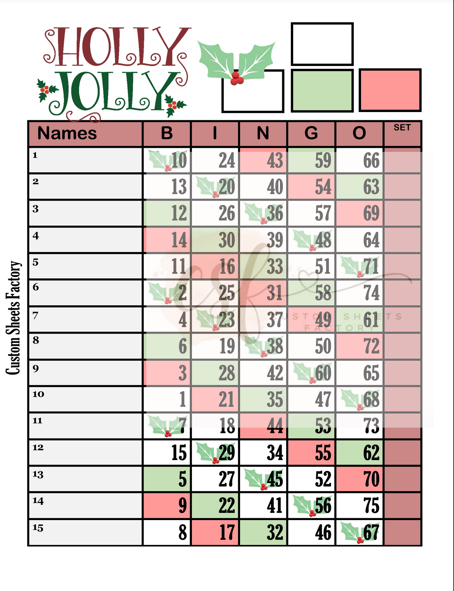 Holly Jolly - 15 Line - 75 Ball