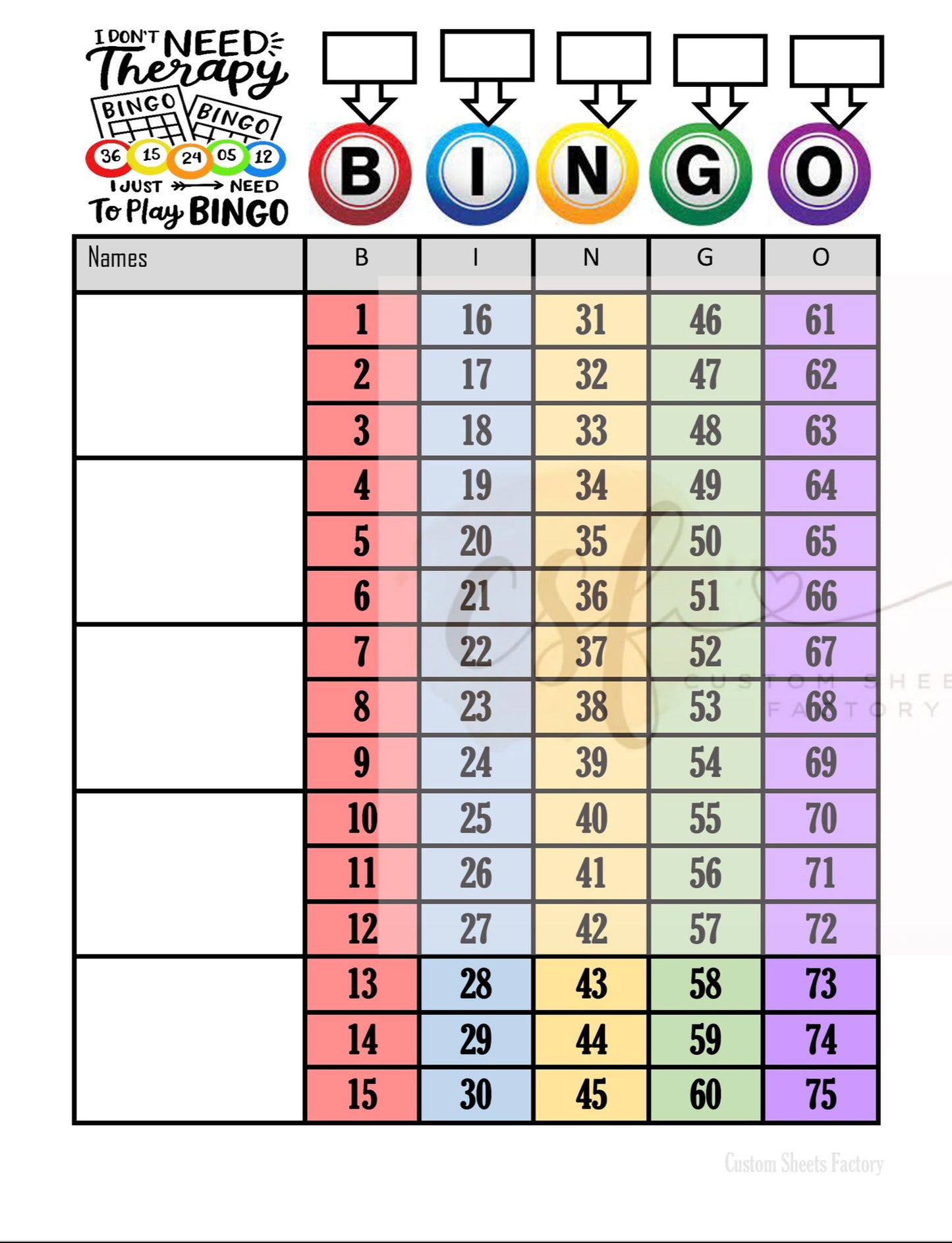 I dont need therapy i need bingo - 5 Block - 75 Ball