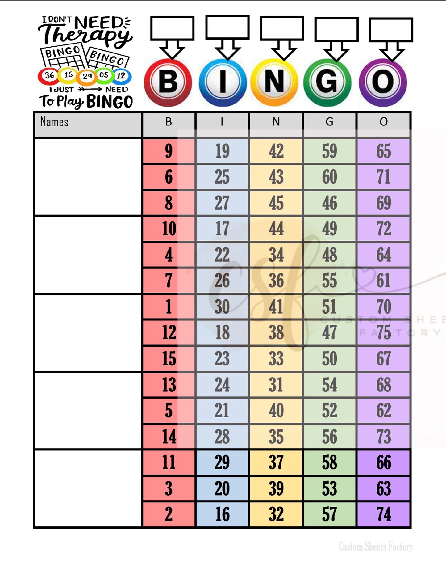 I dont need therapy i need bingo - 5 Block - 75 Ball