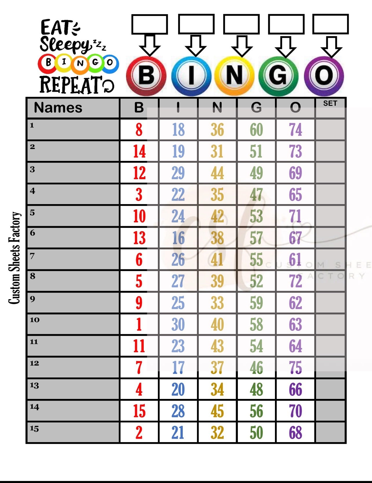 Eat Sleep Bingo - 15 Line - 75 Ball