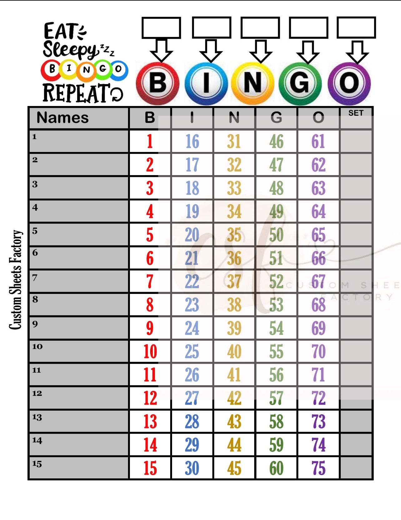 Eat Sleep Bingo - 15 Line - 75 Ball