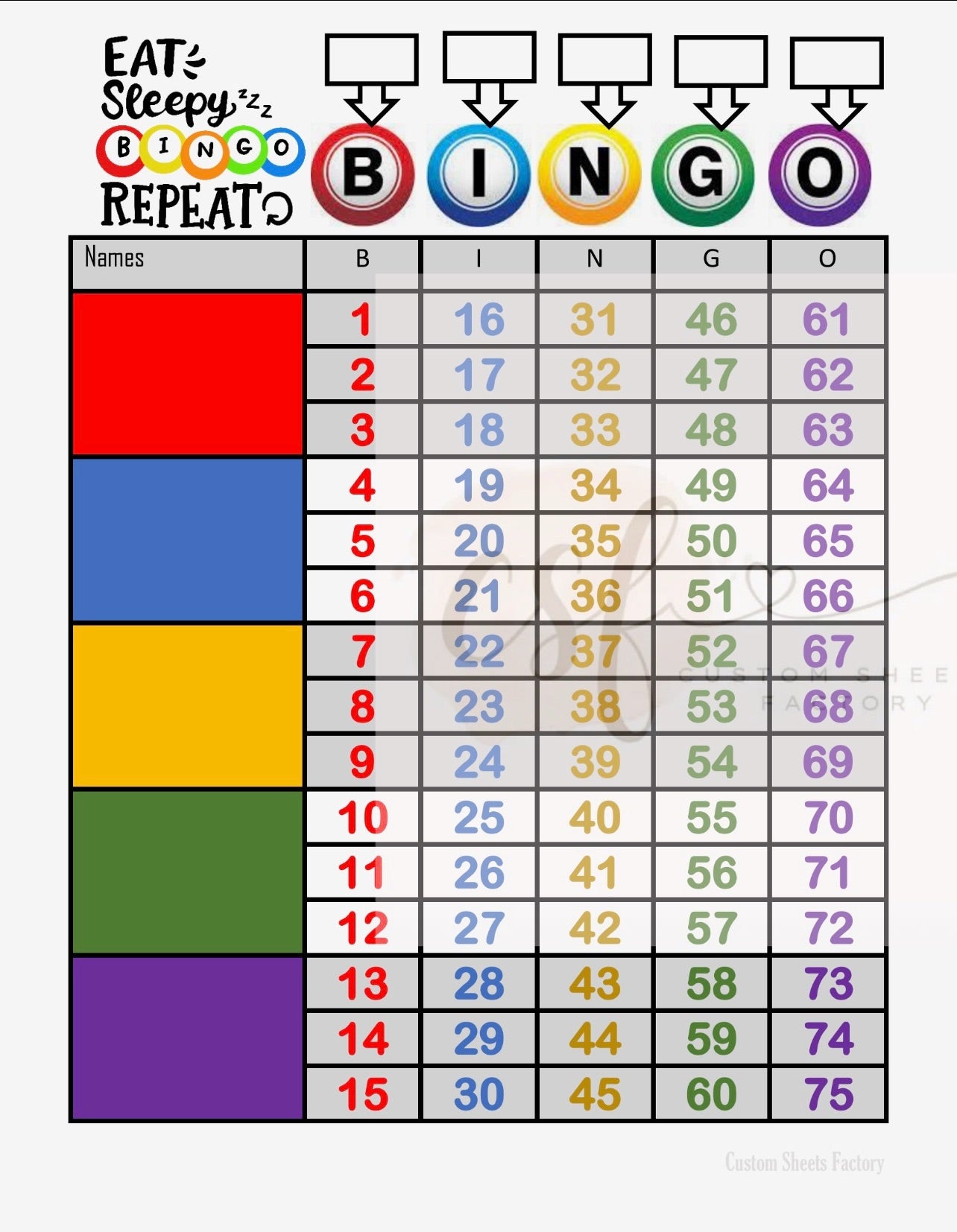 Eat Sleep Bingo - 5 Block - 75 Ball