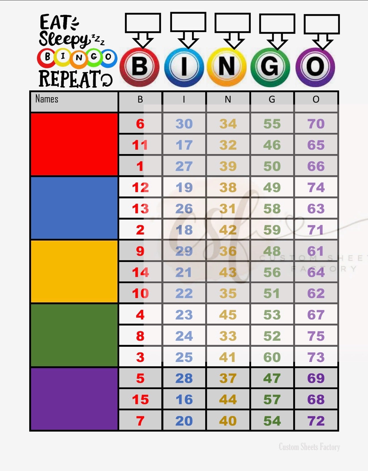 Eat Sleep Bingo - 5 Block - 75 Ball