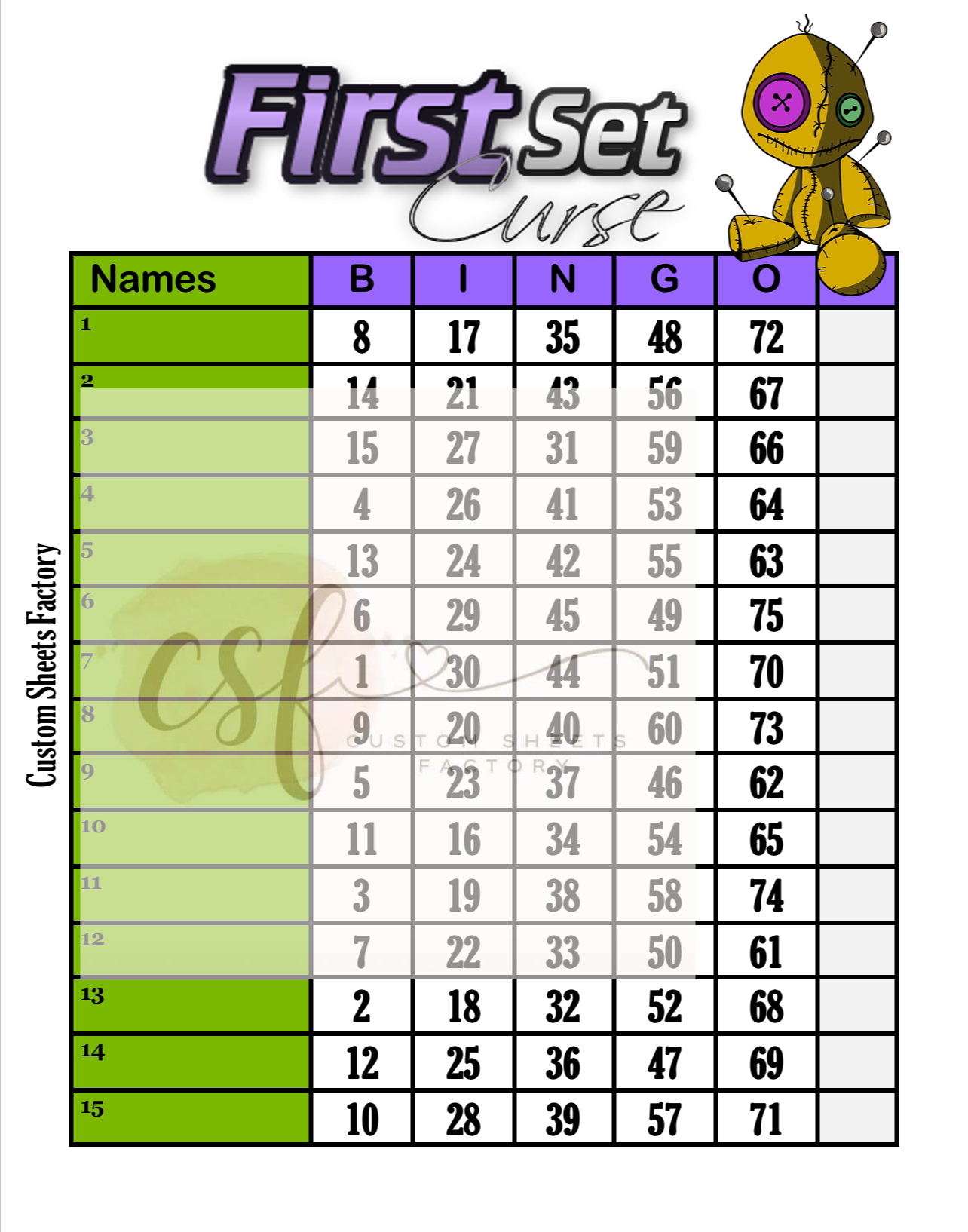 First Set Curse Doll - 15 Line - 75 Ball