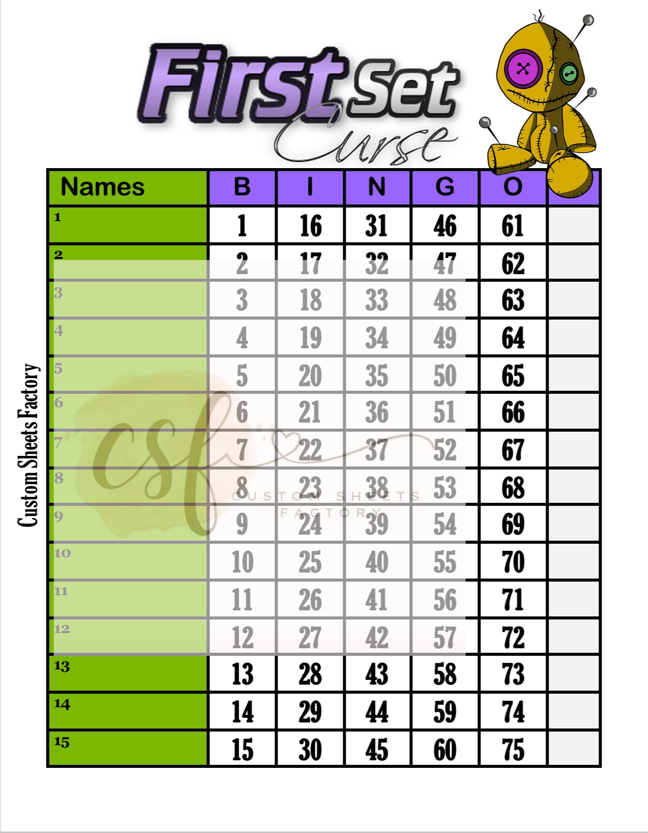 First Set Curse Doll - 15 Line - 75 Ball