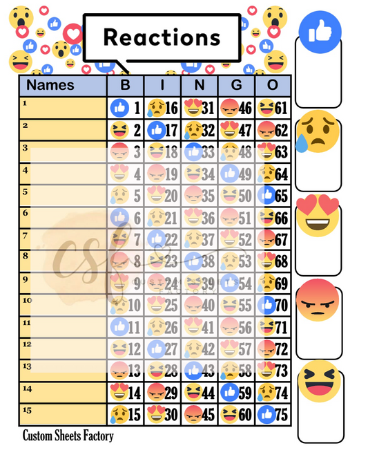 Reactions - 15 line - 75 Ball